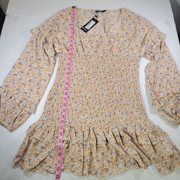 Nasty Gal Put a Spring on It Floral Smocked Long Sleeve Mini Dress Size 10 - Picture 5 of 9
